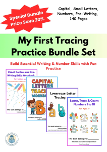LearnBuddy 4-in-1 My First Tracing Practice Bundle Set Alphabet Numbers Prewriting Worksheet kids Age 2-6