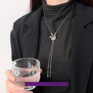 สร้อยคอไข่มุกผีเสื้อแบบพับได้เรียบง่าย NANYING แฟชั่นฤดูใบไม้ร่วง/ฤดูหนาว เครื่องประดับโซ่เสื้อกันหนาวแบบอเนกประสงค์