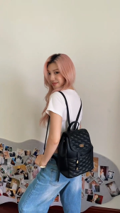 Disney Mickey Mouse Korean Version Shoulder Bag Backpack Classic White Quilted Leather with Gold Buckle for Women