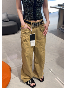 MANMI | Quần Tây Màu Khaki Phong Cách Retro Trẻ Trung Dáng Rộng Cao Waist