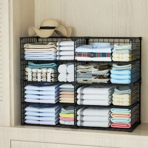 Iron Material Wardrobe Organizer Closet Partition Shelf Clothes Storage Solution No Drilling Required Easy to Install