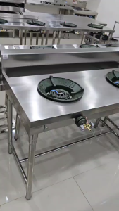 เตาไทยคู่หัวเร่งKB5 มีรางน้ำ+กันเปื้อน(มีบังลมล่าง) สเตนเลส304 ไม่เป็นสนิม