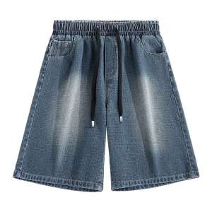 Warrior Mens Summer Thin Denim Shorts Straight Leg Casual Pants Outerwear Five-Point Starry Night Pattern Cotton Polyester Blend