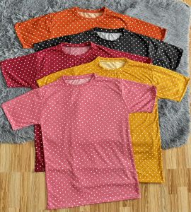 POLKA DOTS PRINT BASIC BLOUSE TOP TSHIRT FOR WOMEN FIT S TO SEMI XL COTTON