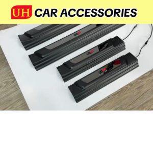 LED GR SPORT TOYOTA HILUX REVO ROGUE 2016 2024 BLACK DARK CHROME DOOR SIDE SILL STEP KICK SCUFF PLATE COVER ABS SURFACE