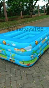 DINOTOYS Kolam Renang 4 Ring Merk Playground Ukuran 180x125x75cm Dengan Dasar Gelembung Bahan Karet PVC Tebal Aman Untuk Anak dan Bayi