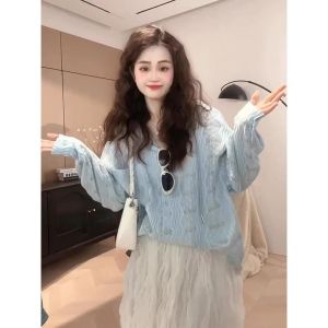 WANGGONGZHU | Ladies Summer Thin Long Sleeve Hook Flower Sun Protection Open Cardigan Princess Style Loose Fit Regular Length UV Protection