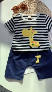 Childrens clothing striped giraffe short sleeve casual baby boy summer trend two-piece set
