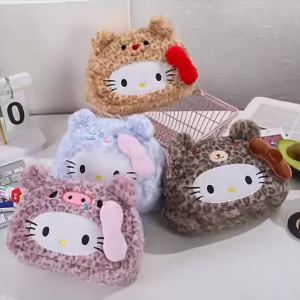 Sanrio | 1pc Sanrio Ins Worthy Leopard Print Kitty Pencil Case Stylish Makeup Bag Student Pencil Case Large Capacity Storage Bag