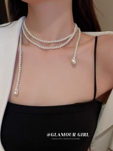 Long Pearl Necklace Multi-Layer Hanging Neck Chain Womens Luxury Fashion Accessory New 2025 Elegant Korean Style Jewelry