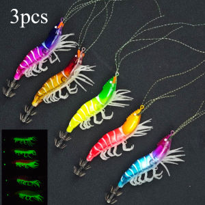 3pcs 10.5cm Glow Shrimp Prawn Lure Luminous Saltwater Shrimp Fishing Lure Cuttlefish Fishing Accessories Octopus Real Shrimp