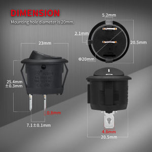 5PCS KCD1 Mini Round Rocker Switch 12V ON OFF Toggle Switch SPST 2Pin Snap-in Design Car Boat Automotive with Wires