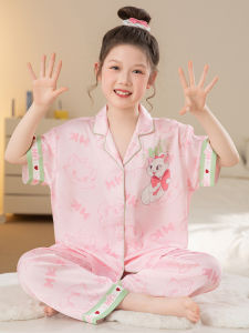 SHAPRA | Princess Style Pink Cat Short Sleeve Ice Silk Pajama Set