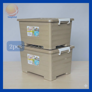 2pcs Storage Box with Wheels and Cover Stackable 25L Joyful Aesthetic Estetik Basket Container Hamper - Uniglobal #9827