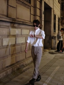 FASHLOVER Chinese Style Men Short Sleeved Shirt Summer Stand Collar High-end Draped Fashionable Top