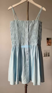 Đen/ Xanh pastel Đầm chữ A 2 dây điều chỉnh bo chun smocking co giãn viền bèo cúc gài vải thô mềm form basic dễ thương gợi cảm LANCI DRESS