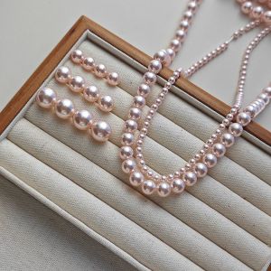 Pink Freshwater Pearl Imitation Crystal Glass Beads Straight Hole round DIY Accessories for Jewelry Making Fresh Outlined