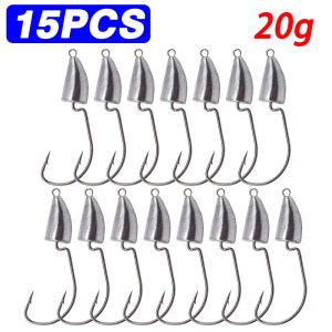 15PCS Metal Jig Head Worm Hook 3.5g 5g 7g 10g 14g 20g Sharp Crank Fishhook Soft Lure Bass Saltwater Freshwater Fishing Tackle