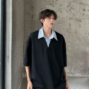 Retro Hong Kong Style Mens Casual Shirt Short Sleeve Breathable Loose Fit Summer Top Fashion Brand Travel Outfit Five One Holiday