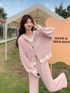 Pink Anti-Aging Lazy Style Sweatshirt Sportswear Set Womens Spring New Casual Slim Wide Leg Long Pants Two Piece Set
