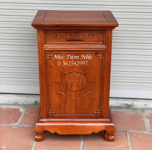 Tủ hòm đựng công đức trạm khắc sen gỗ hương cao 81x51 sâu 41
