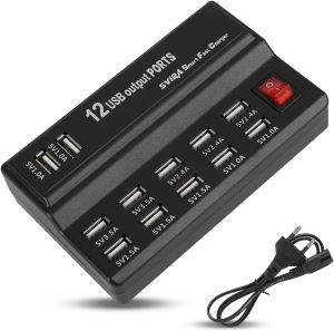 สถานีชาร์จ USB 12 พอร์ต อะแดปเตอร์เซกเตอร์ฮับ USB เครื่องชาร์จ USB หลายตัวปรับให้เข้ากับโทรศัพท์มือถือและอุปกรณ์ชาร์จ USB อื่นๆ
