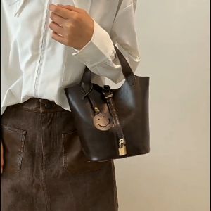 Small Lock Hand PU Soft Leather Bucket Bag with FREE POUCH FREE SLING
