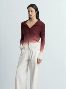 Designer Lapel Gradient Knitted Cardigan