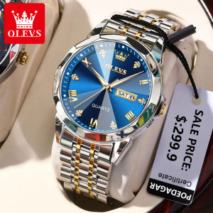 OLEVS Watches for Men Waterproof 2023 Original Rhombus Mirror Diamond Dial Design Luminous Calendar Gentleman Relo Stainless Steel Strap