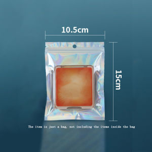 100Pcs/Pack Small Mylar Bags Laser Plastic Resealable Odor Proof Bag Holographic Pouch with Clear Front for Multipurpose Storage