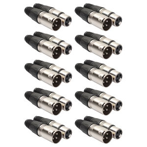 【HOSPORT】 20pcs 3 Pin Audio Microphone Connector Socket Panel Mount Chassis 10 Male 10 Female MIC Jack Plug Zinc Alloy for Mixer Amplifier