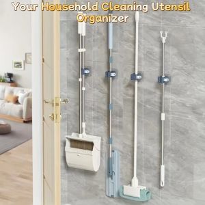 Mop Storage Storage Rack Bathroom Suction Hanging Pipe Traceless Mop Clip Broom Hanger Wall-Mounted Waterproof Mop Rack
