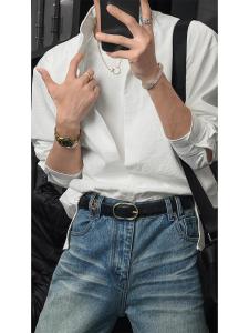 เสื้อยืดคอกลมแขนยาวหลวมๆ ทรงหลวมๆ สำหรับผู้ชายในช่วงฤดูร้อน ผ้าโพลีเอสเตอร์ ไม่ต้องรีด ปกติ