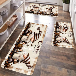 VIKAMA Farmhouse Kitchen Mat Set Anti Slip Washable Rug Vintage Country House Print Inspirational Text Floor Runner Carpet