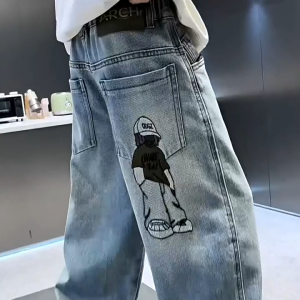 Jeans For Kids Boy 6-12yrs Fashion Embroidery Pants For Kids Boy Street Style Baggy Pants Denim Pants For Kids Boy High Qulity 130-160cm