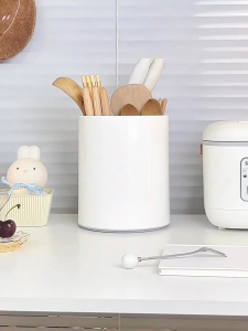 ที่เก็บช้อน ที่วางมีดหลายช่อง ที่เก็บช้อน ที่ใส่มีดแบบหมุนได้ รูปทรงกระบอก อุปกรณ์ในครัว อุปกรณ์จัดเก็บในครัว