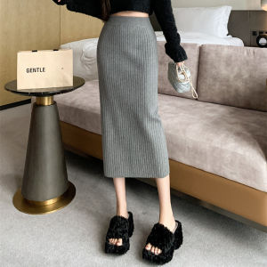 Black Thickened Knitted Mid-Length Straight Skirt Womens plus Size Body Shaping Skirt Casual Style City Commute Suitable