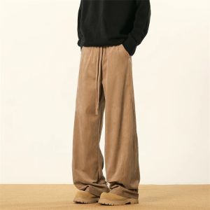 Quần Dài Ống Rộng Nhung Kẻ Có Khóa Kéo Thường Ngày Cho Nữ Mùa Thu Đông Quần Dài Ống Đứng Lót Lông Cừu Cổ Điển Phong Cách Retro