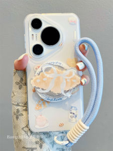 Huawei Pura70 Pro+ New Model Phone Case Mate70 Pro+ Light Blue Cartoon Butterfly Knot Horned Bag Mate60 Pro+ Magnetic Stand Pura70 Double Layer P70 Lanyard Womens Anti-Fall