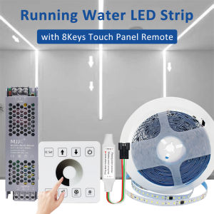MJJC | 24V WS2811 Horse Race LED Strip Running Water Flowing Light 2835 10mm 120LEDs/m RF Touch Panel Controller for Home Decoration