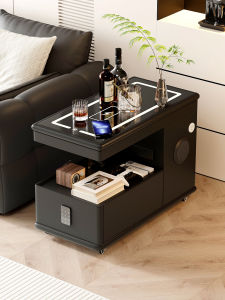 Luxury Italian Smart Sofa Side Table Mobile Living Room Home Use Elevating Rotating Side Table Balcony Tea Table Wooden Cabinet