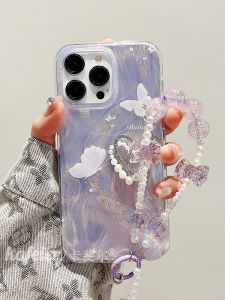 Kafier Suitable for Beautiful Purple Feather Yarn Butterfly Three-Dimensional Heart Bracelet Iphone15pro Max Phone Case Apple 14 New Arrival 12 Silicone 11 Female plus Creative 13Promax Drop-Resistant