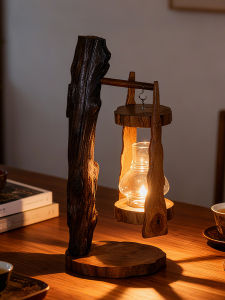 TAIMUJIA | Retro Southeast Asian Wooden Candle Holder with Glass Windproof Cover
