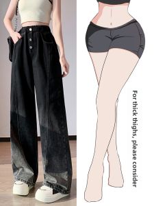 LANKELISHA | High Waist Wide Leg Jeans Women Plus Size Loose Fit Straight Leg Pants Slimming Effect Pear Shaped Body Casual Wear Denim