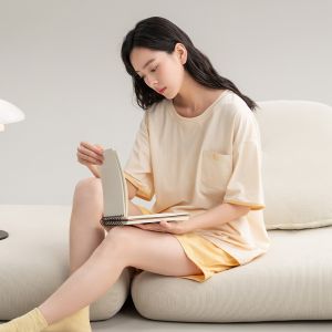 Womens Pajamas Summer Cotton Short Sleeve Shorts Thin Korean Leisure Simple Two-piece Set Girls Home Wear Summer