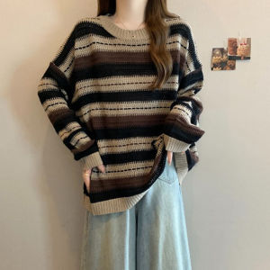 New Fashion Warm Plus Size Loose Striped Knitwear