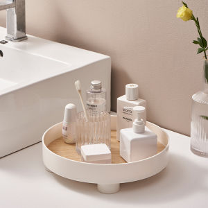 จานทรงกลมไม้สไตล์ Nórdic สำหรับห้องนั่งเล่น จานใส่ของขึ้นชื่อ จานใส่ผลไม้ จานใส่เครื่องดื่ม จานใส่เครื่องสำอาง จานใส่เครื่องหอม