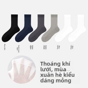 MiiOW | Tất lưới thoáng khí chống mùi mỏng đến giữa bắp chân cho nam mùa hè Tất cotton thoáng khí thấm mồ hôi không xương màu trắng Tất dài