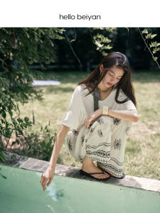 BEIYAN | Summer Cooling V-Neck Lightweight Short Sleeve Wide Leg Pants Sleepwear