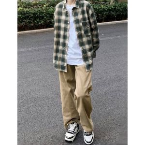 American Style Brown Workwear Casual Pants Womens Small Size Neutral High Waist Loose Straight Leg Wide Leg Pants